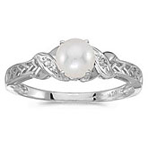 14k White Gold Pearl And Diamond Ring