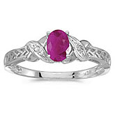 14k White Gold Oval Ruby And Diamond Ring