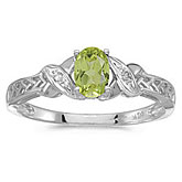 14k White Gold Oval Peridot And Diamond Ring