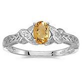 14k White Gold Oval Citrine And Diamond Ring