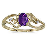 10k Yellow Gold Oval Amethyst And Diamond Ring