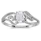 10k White Gold Oval White Topaz And Diamond Ring