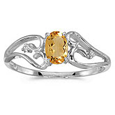 10k White Gold Oval Citrine And Diamond Ring
