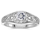 10k White Gold Round White Topaz And Diamond Ring