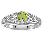 10k White Gold Round Peridot And Diamond Ring