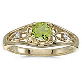 14k Yellow Gold Round Peridot And Diamond Ring