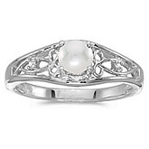 14k White Gold Pearl And Diamond Ring
