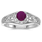 14k White Gold Round Ruby And Diamond Ring