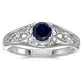 14k White Gold Round Sapphire And Diamond Ring