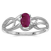10k White Gold Oval Ruby And Diamond Curve Ring