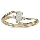 10k Yellow Gold Oval Opal And Diamond Wave Ring