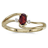 14k Yellow Gold Oval Garnet And Diamond Wave Ring