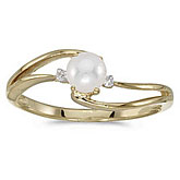 14k Yellow Gold Pearl And Diamond Wave Ring