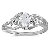 10k White Gold Oval White Topaz And Diamond Ring