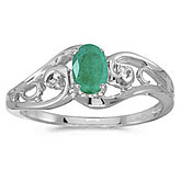 10k White Gold Oval Emerald And Diamond Ring