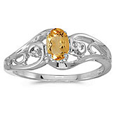 10k White Gold Oval Citrine And Diamond Ring