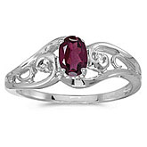 10k White Gold Oval Rhodolite Garnet And Diamond Ring