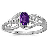14k White Gold Oval Amethyst And Diamond Ring