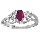 14k White Gold Oval Ruby And Diamond Ring