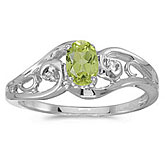 14k White Gold Oval Peridot And Diamond Ring