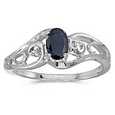14k White Gold Oval Sapphire And Diamond Ring