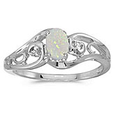 14k White Gold Oval Opal And Diamond Ring