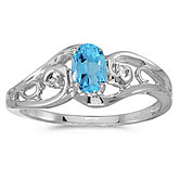 14k White Gold Oval Blue Topaz And Diamond Ring