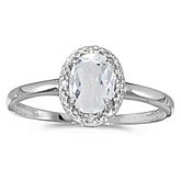 10k White Gold Oval White Topaz And Diamond Ring