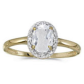 14k Yellow Gold Oval White Topaz And Diamond Ring
