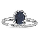 14k White Gold Oval Sapphire And Diamond Ring