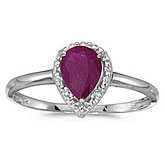 10k White Gold Pear Ruby And Diamond Ring