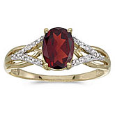10k Yellow Gold Oval Garnet And Diamond Ring