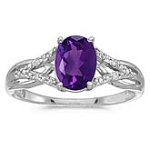 10k White Gold Oval Amethyst And Diamond Ring