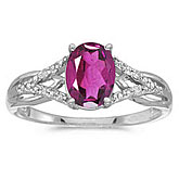 10k White Gold Oval Pink Topaz And Diamond Ring