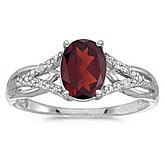 14k White Gold Oval Garnet And Diamond Ring