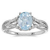 14k White Gold Oval Aquamarine And Diamond Ring