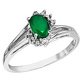 14K White Gold 6x4 Oval Emerald and Diamond Ring