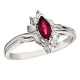 14K White Gold 6x3 Marquise Ruby and Diamond Ring