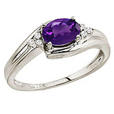 14K White Gold Oval Amethyst and Diamond Side Set Ring