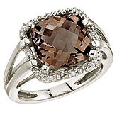 14K White Gold 10 mm Smoky Topaz and Diamond Rope Ring