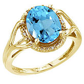 14K Yellow Gold 10x8 Oval Blue Topaz and Diamond Rope Ring