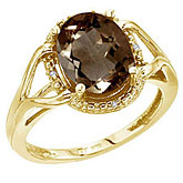 14K Yellow Gold 10x8 Oval Checkerboard Smoky Topaz and Diamond Ring