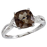 14K White Gold Smoky Topaz and Diamond Ring