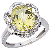14K White Gold 11x9 Oval Lemon Quartz and Diamond Swirl Ring