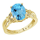 14K Yellow Gold Large Oval Blue Topaz and Diamond Ring