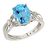 14K White Gold Large Oval Blue Topaz and  Diamond Ring