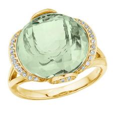 14K White Gold Green Amethyst and Diamond Dome Ring