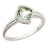 14K White Gold 6 mm Cushion Green Amethyst Ring