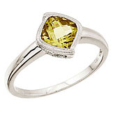 14K White Gold 6 mm Cushion Lemon Quartz Ring