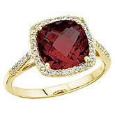 14K Yellow Gold 8 mm Cushion Garnet and Diamond Ring